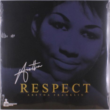 Text: "Aretha", "RESPECT", "ARETHA FRANKLIN". Gesicht einer Frau im Hintergrund, leichtes Lächeln.