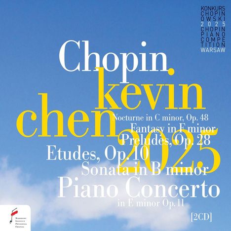 Texte: "Chopin", "Kevin Chen", "2025", "Piano Concerto", "Nocturne in C minor, Op. 48". Blauer Himmel im Hintergrund.