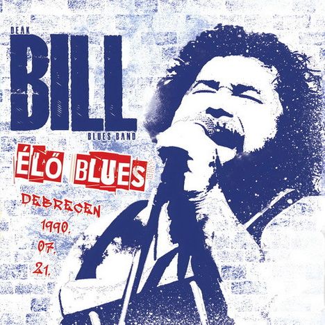 "BILL Blues Band", "ÉLŐ BLUES", "DEBRECEN 1990. 07. 21." Illustration eines Sängers mit Mikrofon.