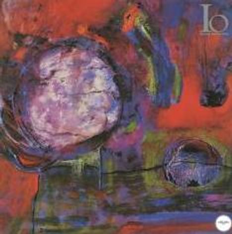 Text oben rechts: "Io". Abstrakte Malerei mit tiefen Rottönen, lila und blauen Formen und Strukturen.