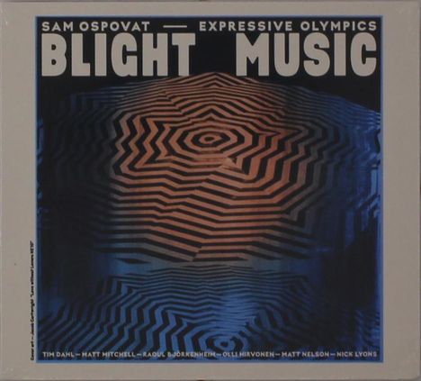 „SAM OSPOVAT — EXPRESSIVE OLYMPICS BLIGHT MUSIC“. Abstrakte Formen in Blau und Braun, die an ein Kaleidoskop erinnern.