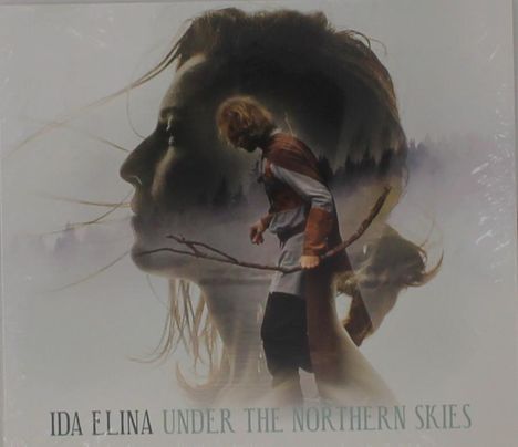 "IDA ELINA UNDER THE NORTHERN SKIES" in großer Schrift. Silhouette eines Frauenprofils überlappt mit einem stehenden Mann.