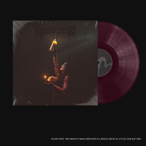 „Woadstivenz“. Eine Person hält eine brennende Kerze und einen Schädel, daneben eine weinrote Vinyl-Schallplatte.