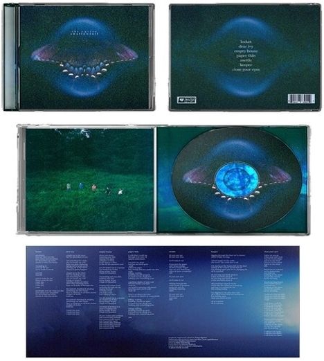 Titel auf der Vorderseite: "An awesome wave". Rückseite: Liedtitel wie "Intro", "Tessellate", "Breezeblocks". In der Mitte ist eine CD mit abstraktem Design.