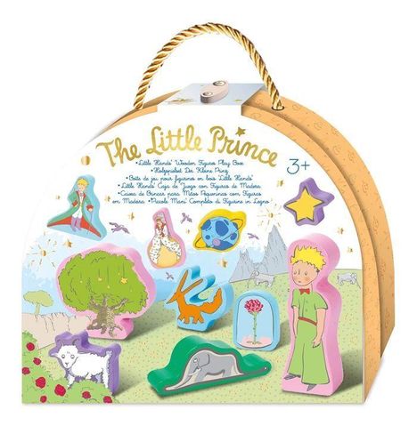 "The Little Prince", 3+, diverse bunte Figuren und Symbole. Illustrationen von Charakteren und Elementen aus dem Buch.