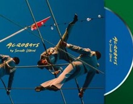 "Acrobats by Sarah Crane" steht auf einem CD-Cover. Akrobaten führen auf Seilen Kunststücke in eleganten Anzügen aus.