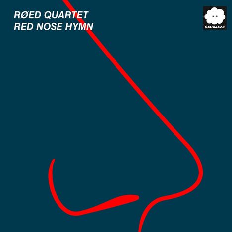 Text: "RØED QUARTET RED NOSE HYMN". 
Illustration eines roten Nasenumrisses auf dunklem Hintergrund. Logo oben rechts.