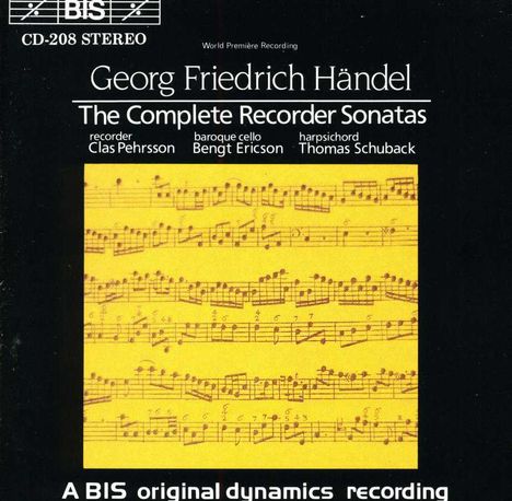 Georg Friedrich Händel (1685-1759): Sonaten für Blockflöte &amp; Bc Nr.1-6, CD