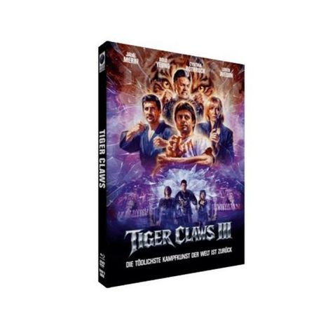 Filmplakat "Tiger Claws III". Darsteller oben, Tiger-Auge im Hintergrund. Text: "Die tödlichste Kampfkunst der Welt ist zurück."