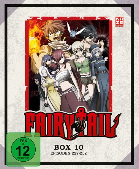 Text: Fairy Tail, Box 10, Episoden 227-252, FSK ab 12 freigegeben. 
Anime-Charaktere in dynamischen Posen, rote Umrandung.