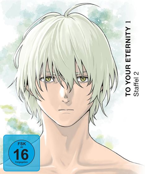 „TO YOUR ETERNITY, Staffel 2“, FSK ab 16. Illustration eines jungen Mannes mit hellem Haar, ernstem Blick.