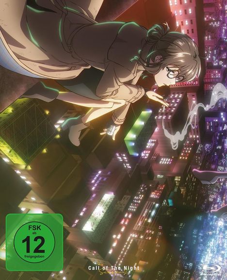 Text: "Vorab-Cover", "FSK ab 12 freigegeben", "Call of The Night". Illustration einer Stadt bei Nacht mit einer Person.