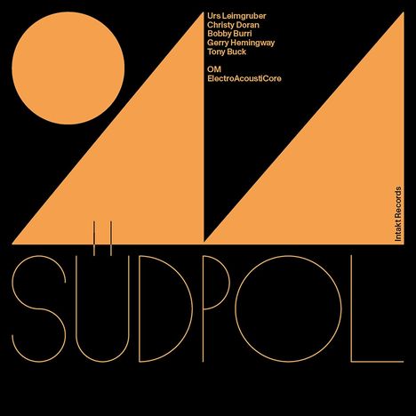 Text: Urs Leimgruber, Christy Doran, Bobby Burri, Gerry Hemingway, Tony Buck, OM, ElectroAcoustiCore, SÜDPOL, Intakt Records.

Design: Kreise und Dreiecke in Orange auf schwarzem Hintergrund.