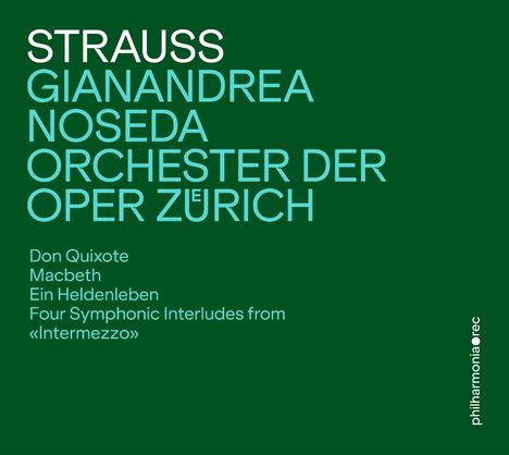 Text in großer Schrift: "STRAUSS GIANANDREA NOSEDA ORCHESTER DER OPER ZÜRICH." Weitere Werke: "Don Quixote, Macbeth..."