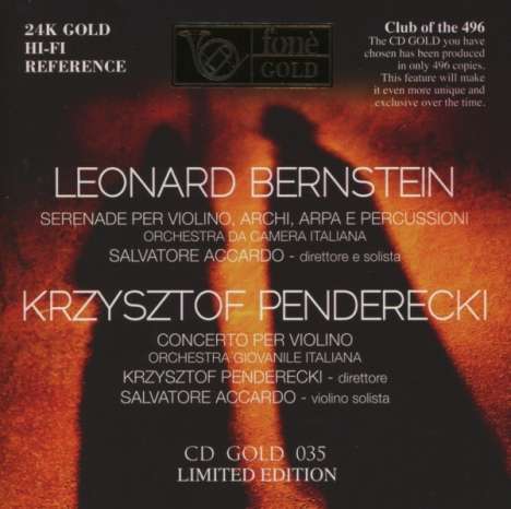 Leonard Bernstein (1918-1990): Serenade für Violine,Streicher,Harfe,Schlagzeug (24K-Gold-CD, limitierte Auflage), Super Audio CD