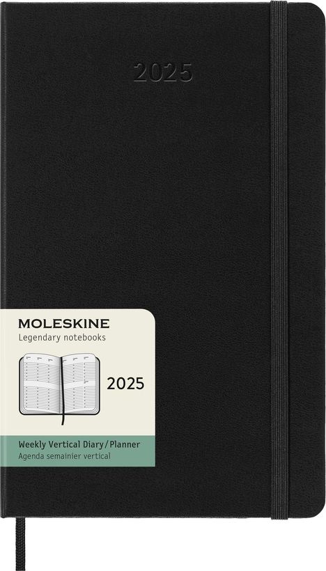 Moleskine Classic 12 Month 2025 Weekly Vertical Planner, Hard Cover, Large (5" x 8.25"), Black, 144 pages, Buch