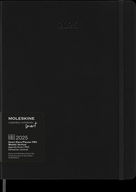 Moleskine 12 Month 2025 PRO Smart Weekly Vertical Planner, Hard Cover, XL (7.5" x 9.5") Black - Compatible with Moleskine Pen+ (Sold Separately) &amp; App, Buch