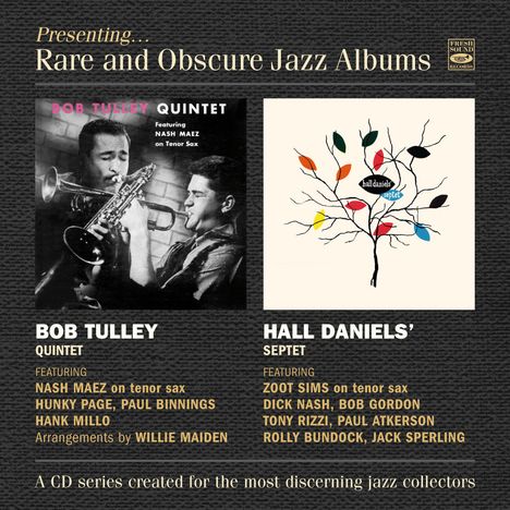 "Presenting... Rare and Obscure Jazz Albums" steht oben. Zeigt zwei Alben: Bob Tulley Quintet und Hall Daniels’ Septet.
