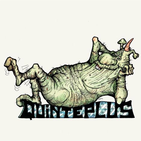 Der Text lautet "QUINTET PLUS". Eine grüne, cartoonartige Kreatur liegt darauf.