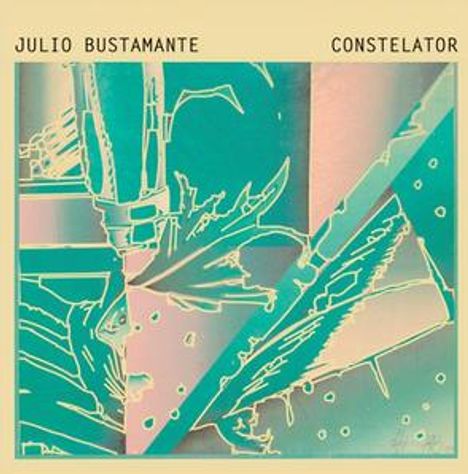 JULIO BUSTAMANTE, CONSTELATOR. Ein abstraktes, geometrisches Design in Türkis- und Rosa-Tönen.