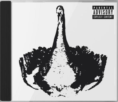 "Parental Advisory Explicit Content" steht oben rechts. Eine stilisierte, symmetrische Zeichnung einer Gans oder Ente.
