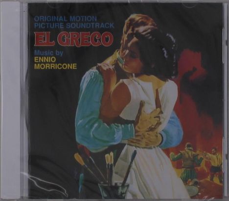 "Original Motion Picture Soundtrack: EL GRECO. Music by Ennio Morricone."  
Umarmung eines Paares, unten Pinsel und Palette.