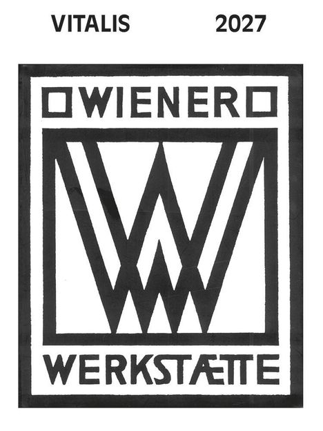 Text: "VITALIS 2027", "WIENER WERKSTÄTTE". Ein stilisiertes Logo mit geometrischen Formen und Buchstaben.