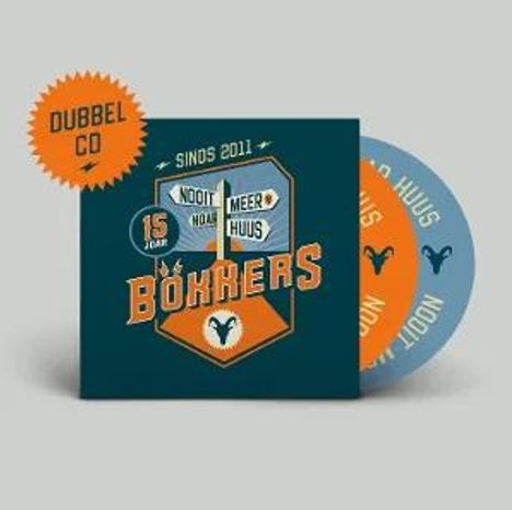 "DUBBEL CD", "SINDS 2011", "15 Jaar", "Noot in 't Meer, Huus", "Bökkers". Ein CD-Cover mit einem stilisierten Hahn-Emblem.