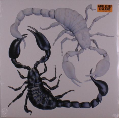 Oben rechts: "ABEL & SEF IJSLAND". Eine Illustration zeigt zwei Skorpione in entgegengesetzten Farben.