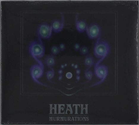 Text: "HEATH MURMURATIONS". Dunkles Design mit blau-grünen, leuchtenden Spiralen, zentraler Lichtpunkt.