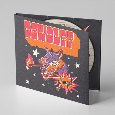 "Dawolff" in großen, bunten Buchstaben. Eine Illustration zeigt einen Wolf mit Fackel und "Fever" in einem Sternmotiv.