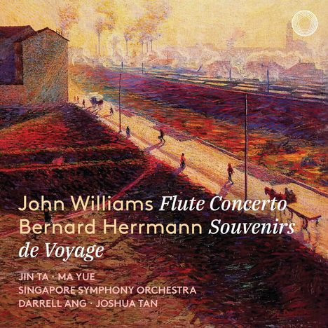 Texte: John Williams Flute Concerto, Bernard Herrmann Souvenirs de Voyage. Illustration: Bunt, Menschen auf einem Feldweg.