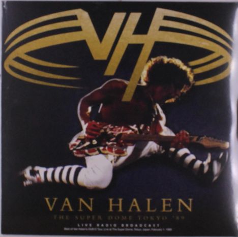 "VAN HALEN" und "THE SUPER DOME TOKYO '89" darunter. Gitarrist spielt in dynamischer Pose vor dunklem Hintergrund.