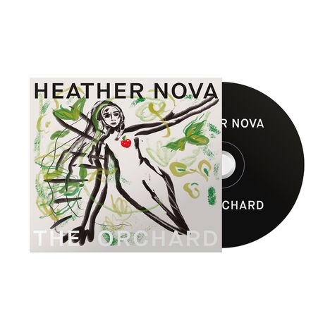 Text: "HEATHER NOVA", "THE ORCHARD". Illustration: Figur mit ausgestreckten Armen, umgeben von grünen Blättern. CD-Hülle.