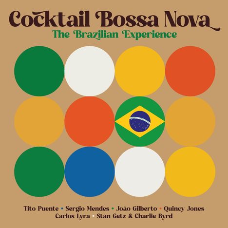 Text: "Cocktail Bossa Nova: The Brazilian Experience". Bunte Kreise; einer mit brasilianischer Flagge. Namen unten.