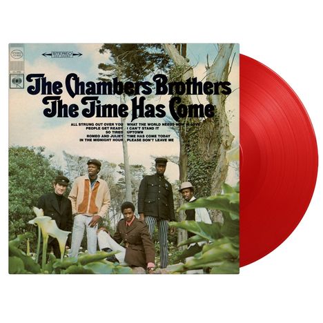 "The Chambers Brothers: The Time Has Come". Männer stehen im Freien. Rote Vinyl-Schallplatte.