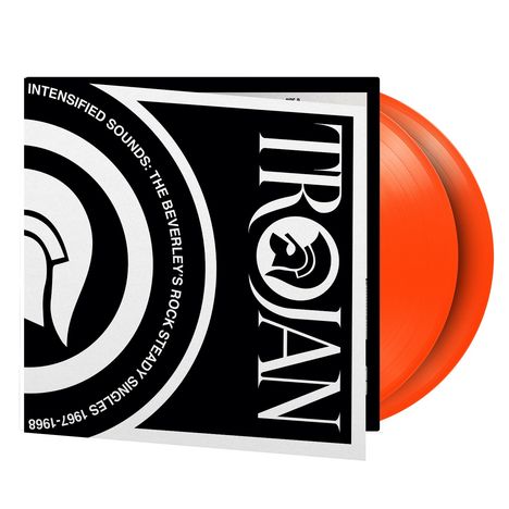 "INTENSIFIED SOUNDS: THE BEVERLEY'S ROCK STEADY SINGLES 1967-1968" in einem schwarz-weißen Coverdesign mit orangefarbener Vinyl.