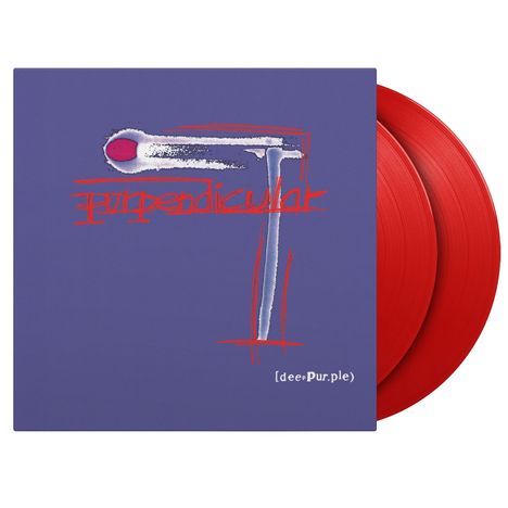 Oben "Purpendicular", unten "[deePur.ple]". Illustration einer roten, entzündeten Zündholzschachtel auf violettem Hintergrund.