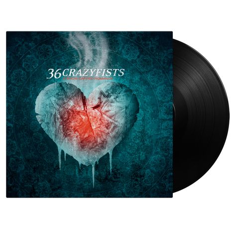 Cover einer Schallplatte mit gefrorenem Herz und Text: "36 CRAZYFISTS – A SNOW CAPPED ROMANCE".