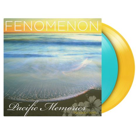 Cover mit Schrift: "FENOMENON, Pacific Memories, THE EARLY TAPES". Meeresszene. Zwei Schallplatten - gelb und türkis.