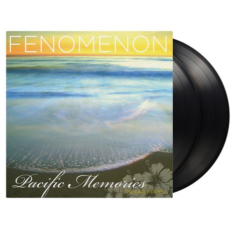 "FENOMENON" oben, "Pacific Memories" und "The Early Tapes" unten, Wellen am Strand, blumiges Design.