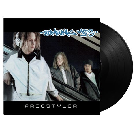 Text: "Bomfunk MC's", "Freestyler". Drei Personen auf einer Rolltreppe.