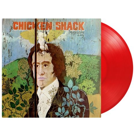 "CHICKEN SHACK", "Imagination Lady". Illustration eines Mannes mit dunklem Haar, Pflanzen im Hintergrund, rotes Vinyl.