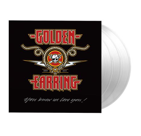 "GOLDEN EARRING", "You know we love you!", "AHOY 2019". Design mit Seil, Totenkopf, Schwertern.