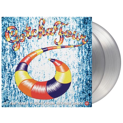 Text oben: "GotchaFunk". Unten: "IT'S THE TERRA P-FUNK FROM BEYOND SPACE". Bunte, spiralförmige Grafik auf blauem Hintergrund.