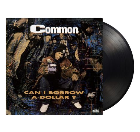 Auf dem Cover stehen: „Common“ und „Can I Borrow a Dollar?“; eine Gruppe Personen, Stadtkarte im Hintergrund.