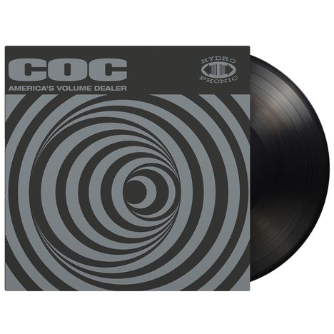 "COC", "AMERICA'S VOLUME DEALER", "HYDRO PHONIC" spiralförmiges Design, Schallplatte sichtbar.