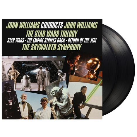 "John Williams Conducts John Williams: The Star Wars Trilogy... Bilder von ikonischen Star Wars-Szenen und Figuren."