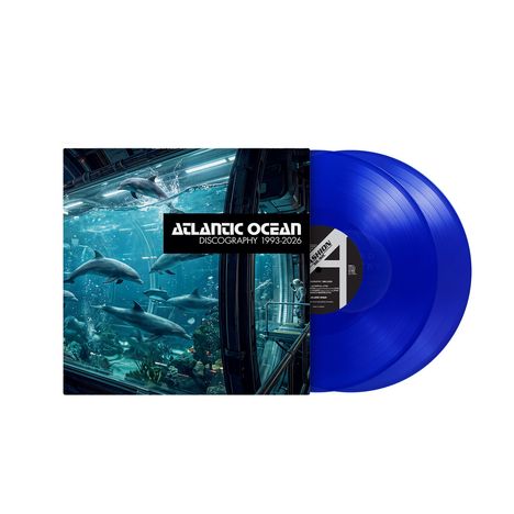 "Atlantic Ocean Discography 1993-2026" steht auf einem Album-Cover. Es zeigt Delfine in einem Aquarium. Daneben blaue Schallplatten.