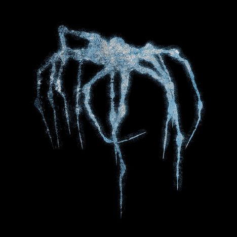 Ohne Text. Abstrakte Illustration einer Spinne aus blauen Linien auf schwarzem Hintergrund.